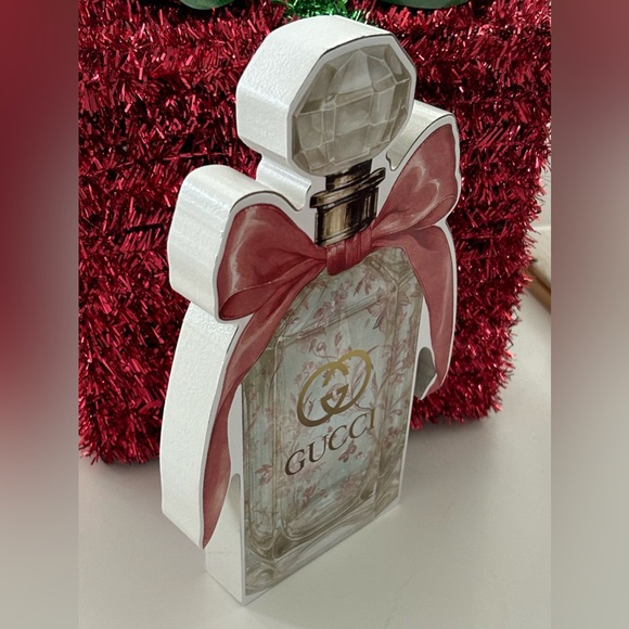 Gucci Inspired Floral Perfume Bottle Art Pink Ribbon Decor Luxury Vanity NWT - Picture 3 of 5